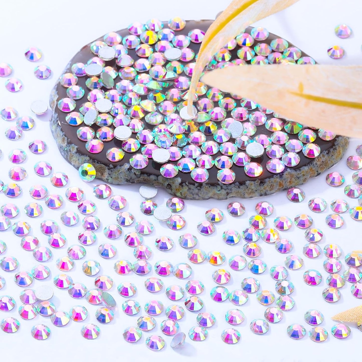 Crystal AB Flatback Rhinestones, Glass Rhinestones for Nail Art and Craft, Glue Fix, Loose Crystal Gemstones(Crystal AB, SS16, 2880pcs, 3.8-4.0mm)