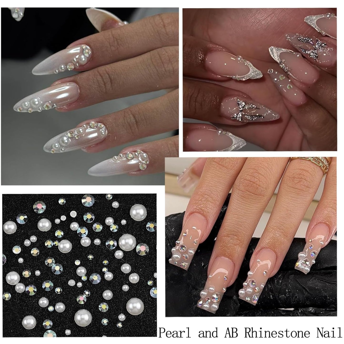 Nail Art Pearls Rhinestones with Glue Gel Flatback Cream Pearls AB Rhinestones Nail Charms Mixed Size 0.04-0.2in Nails Gems Pearl Accessories for Women Nails Design Decoration