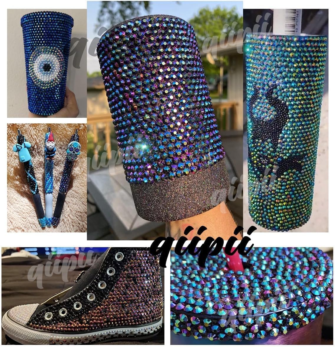 Aquamarine Green AB Resin Rhinestones w B7000 Jewelry Glue for Bedazzling Crafting 3mm-6mm Flatback Jelly Stones Bulk Diamonds for Nails Face Makeup Tumblers Bottles Crafts Clothes Shoes Phones