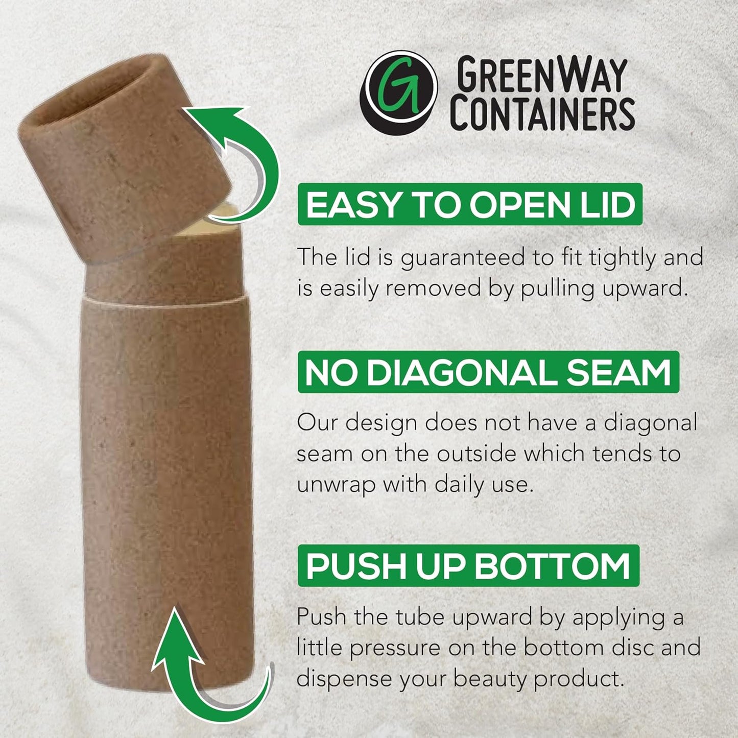 GreenWay 0.15oz / 4.25g Kraft Paperboard Lip Balm Tubes with Lids - 25 Pack Lip Gloss Tubes Refillable DIY Cosmetic Containers – Extra Thick Push-Up Bottom Lip Balm Containers - White