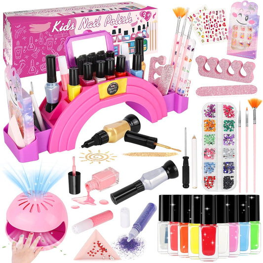 Kids Nail Polish Set for Girls, 28Pcs Nail Art Kit with Nail Dryer, Non-Toxic Peel-Off Water-Based Nail Polish Christmas Birthday Gifts Toddlers Kids Girls Toys Ages 3 4 5 6 7 8+