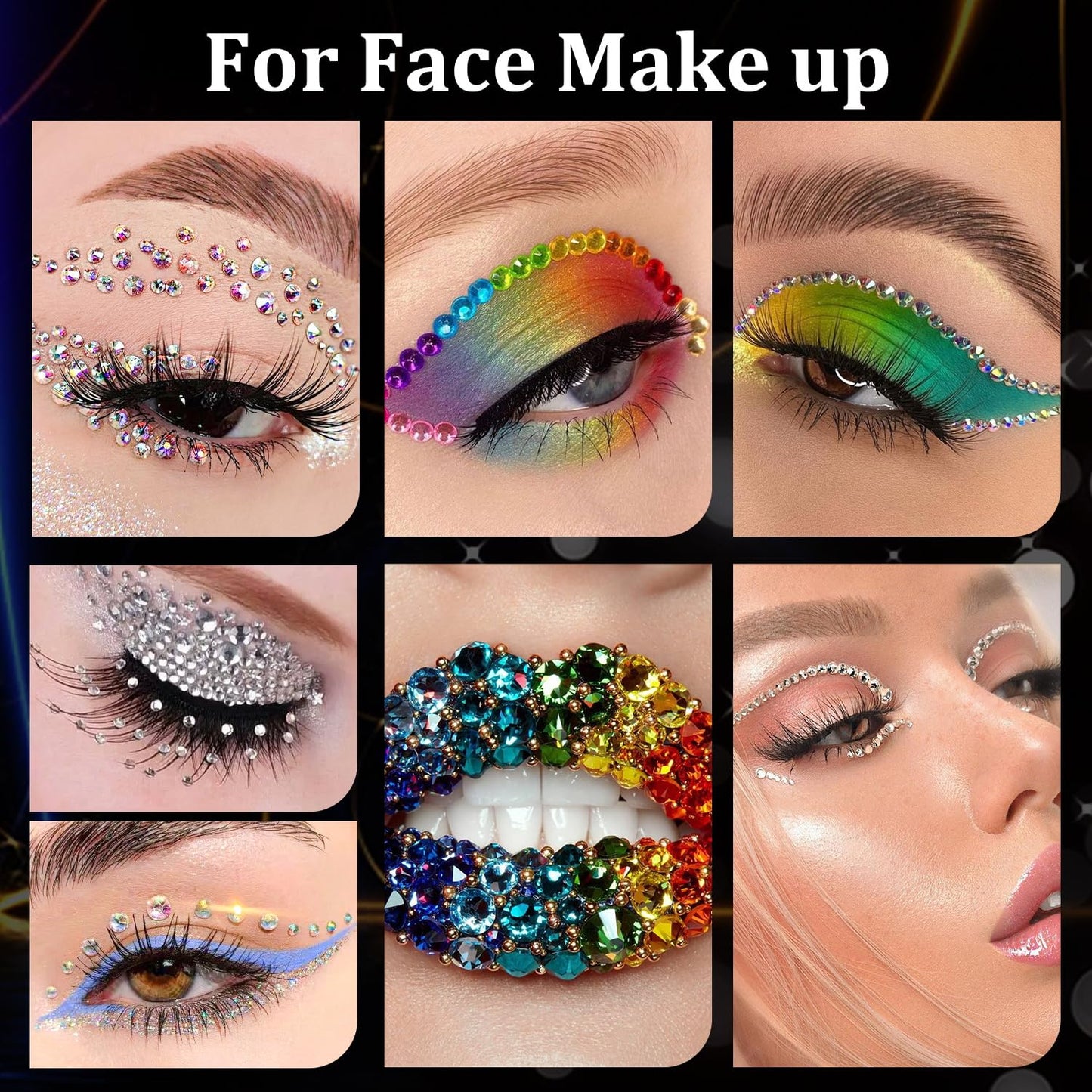 Rhinestones for Nails, Manicure Gem, Multi Size Flat Back Glass Crystal AB + Mixed Color Iridescent Gemstones Round Beads Gems for Professional Salon and DIY Nail Art with Pickup & Dotting Tools