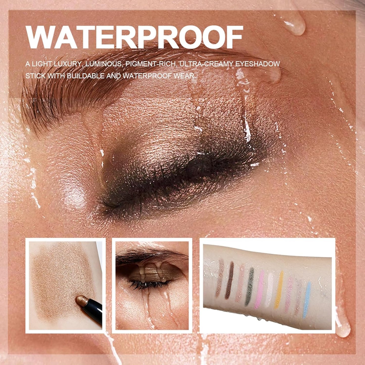 Eyeshadow Stick, Shimmer and Matte Cream Eye Shadow Brightener Sticks Eyeliner Pencil Crayon, Waterproof Long Lasting Eye Highlighter Stick Makeup,0.056 Oz(#3-Desert)