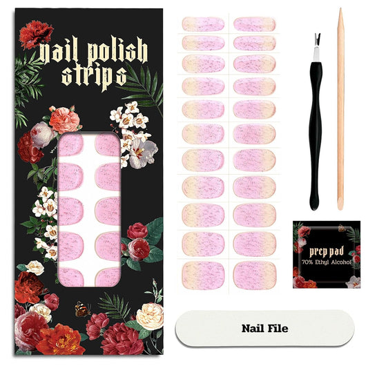 Nail Polish Strips - 22 Pcs Salon Quality Gel Nail Stickers - Long Lasting Wraps (Vintage Rose Glitter)