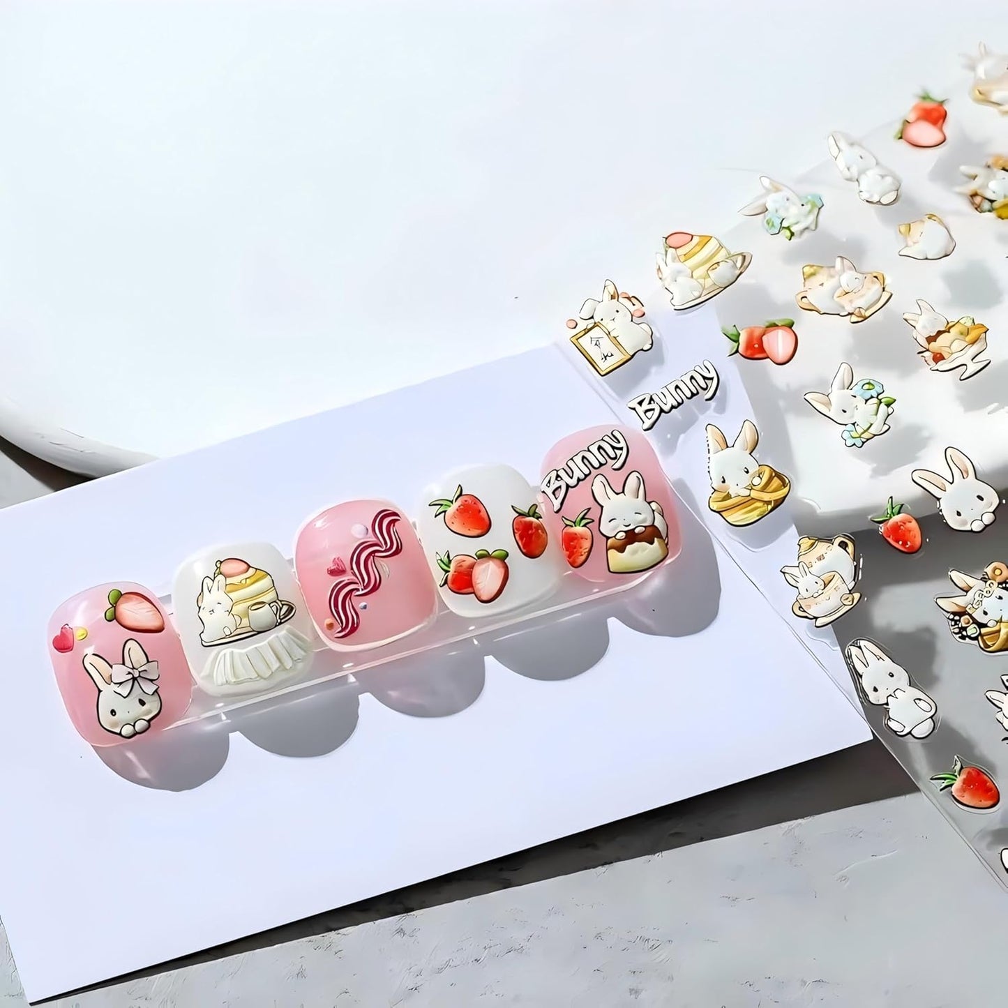 Dedyel Cute Nail Stickers 5D Embossed Cartoon Kawaii Animal Self-Adhesive Nail Decals for Women Girls Kids Nail Art Decoration