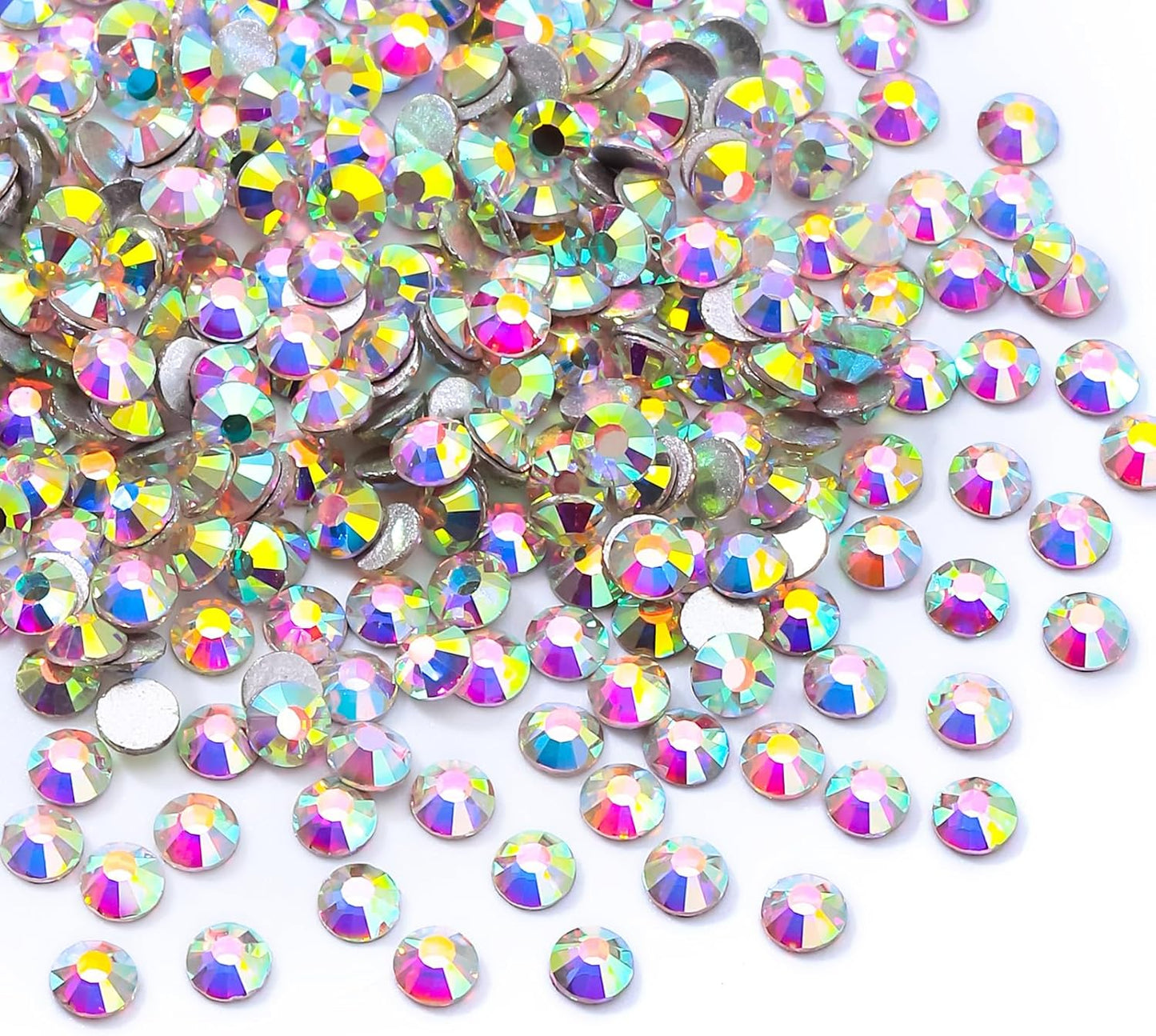 Crystal AB Flatback Rhinestones, Glass Rhinestones for Nail Art and Craft, Glue Fix, Loose Crystal Gemstones(Crystal AB, SS6, 1440pcs, 1.9-2.0mm)