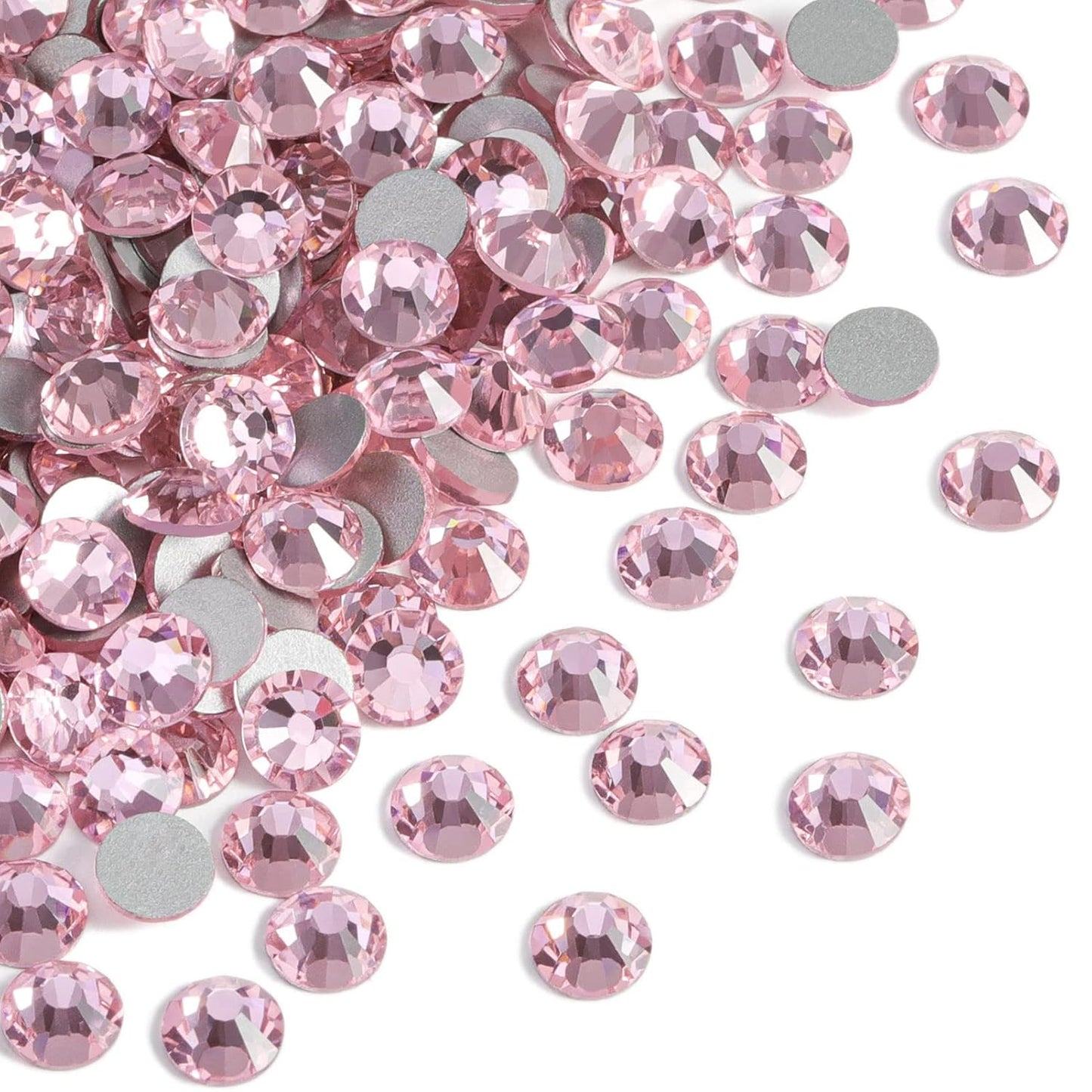 beadsland 144pcs Flat Back Crystal Rhinestones Round Gems for Nail Art and Craft Glue Fix, Light Pink, 10mm, SS50/144pcs