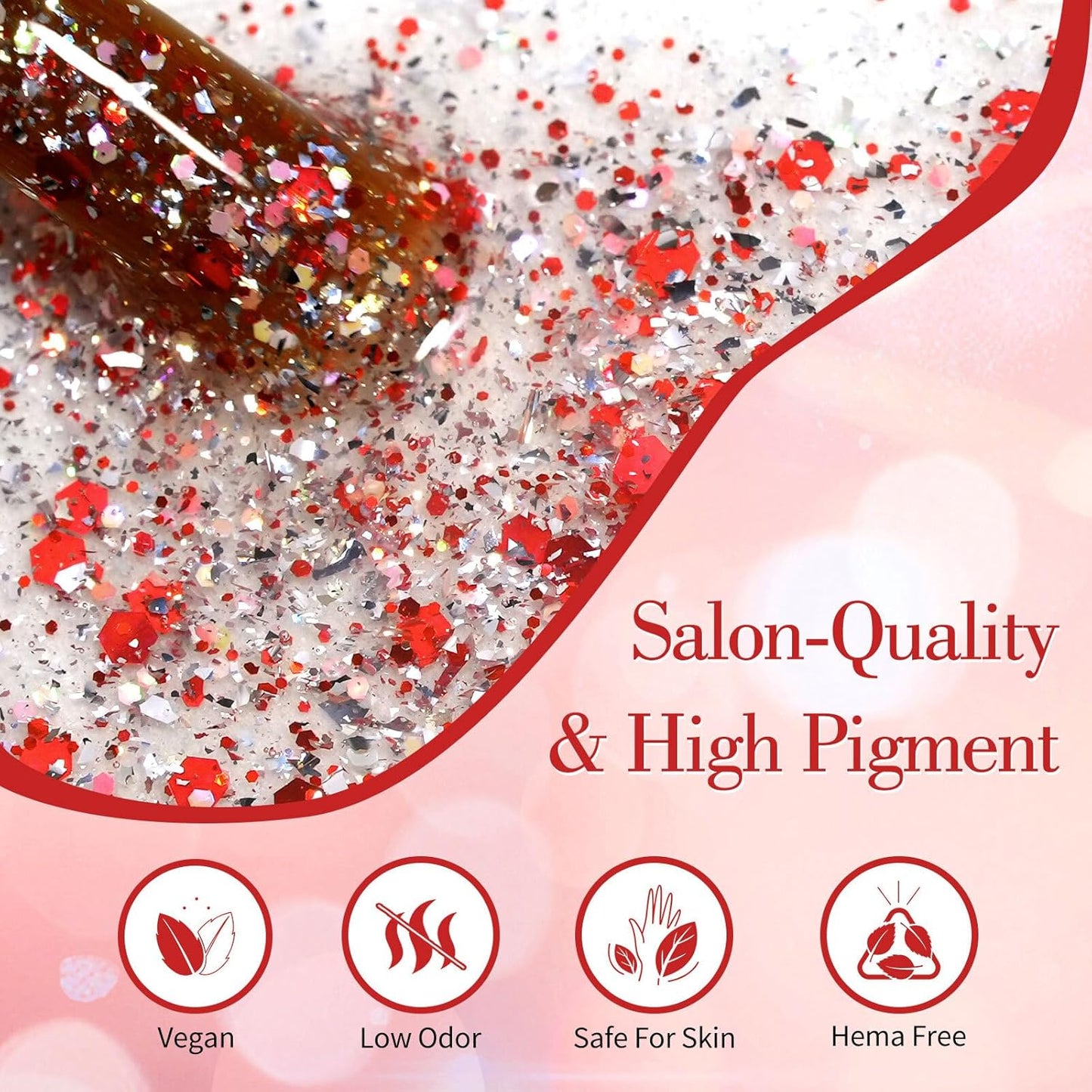 CANNI 1 Pcs Glitter Red Gel Nail Polish, Shimmer Sparkly Red Colors Gel Polish Soak Off Led Nail Art Gel Manicure Salon DIY