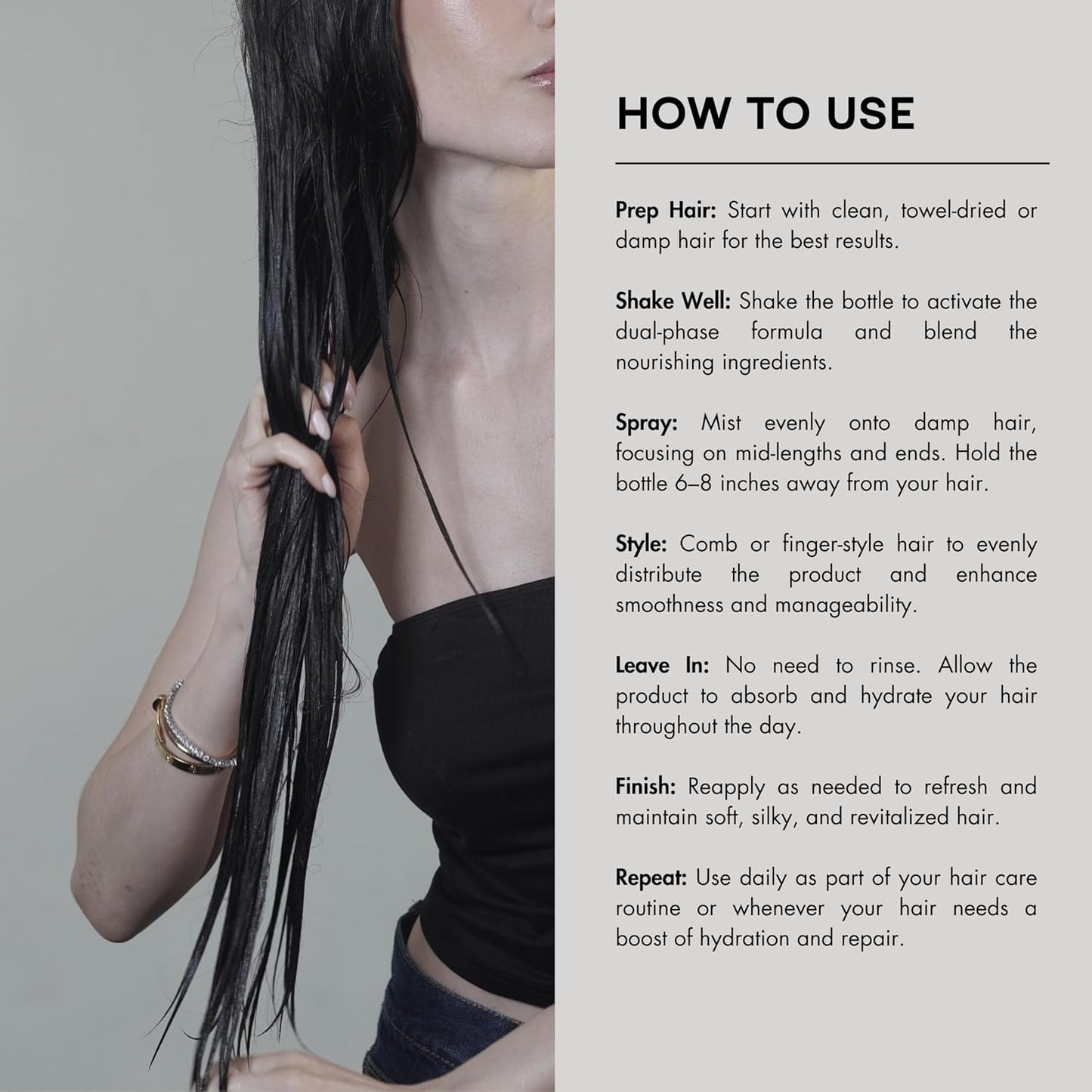 PREVIA Hydrating Biphasic Leave-In Conditioner Spray | Moisturizing & Anti-Frizz Reconstructive Treatment with White Truffle | Detangle & Repair Dry Damaged Hair | Vanilla & Bergamot Scent | 6.7 oz