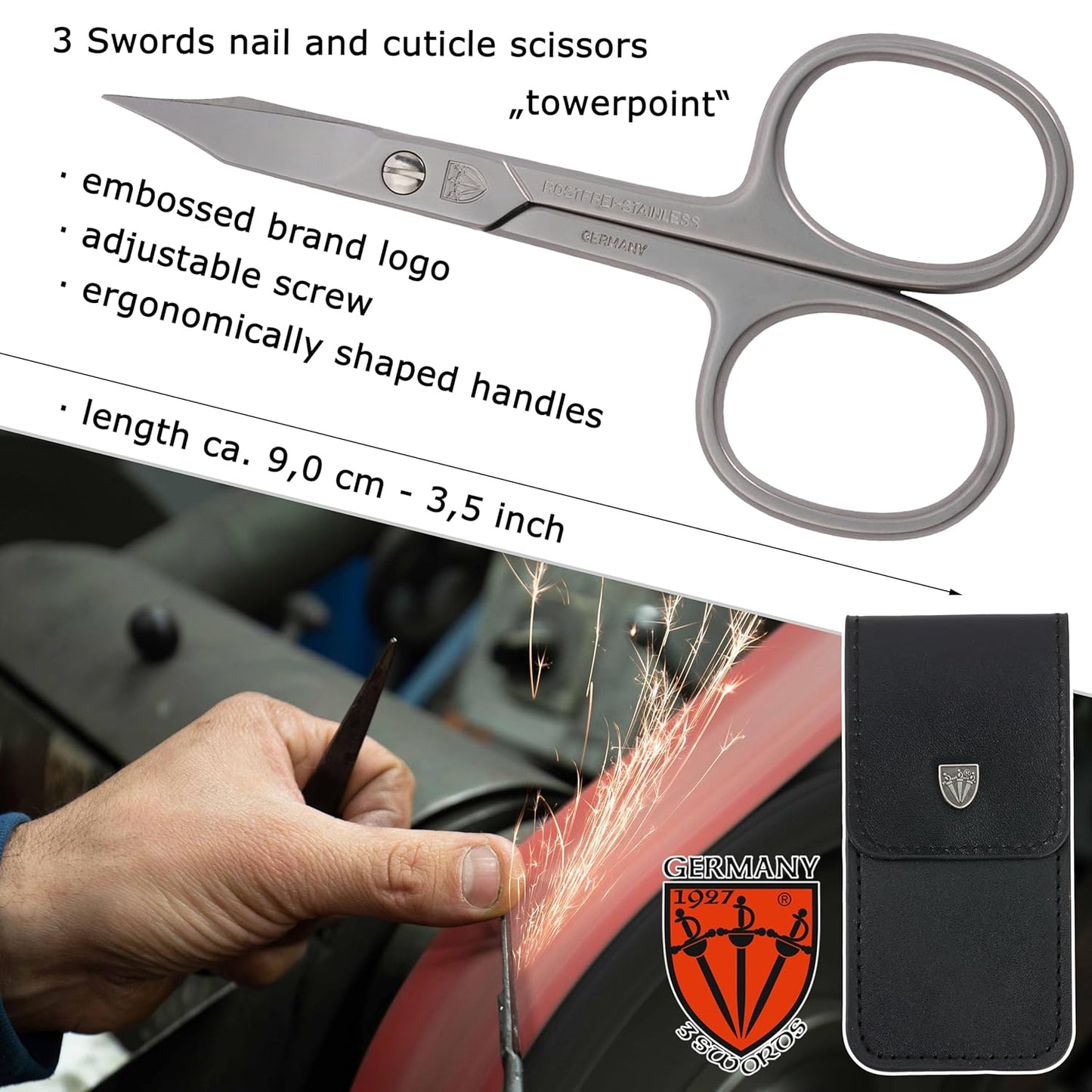 3 Swords Germany - brand quality STAINLESS STEEL INOX CURVED COMBINED CUTICLE & NAIL SCISSORS (1 PIECE) with case for manicure pedicure - nail care by 3 Swords - Made in Germany