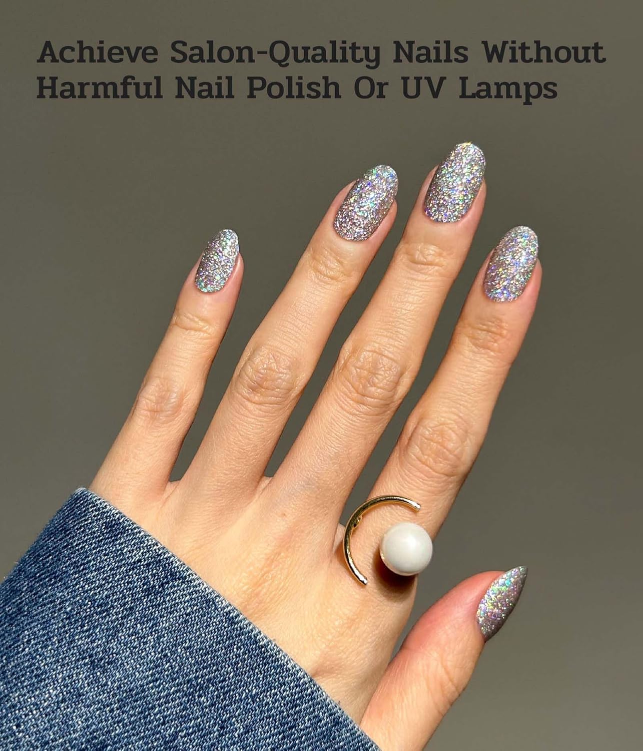 Nail Polish Strips - 22 Pcs Salon Quality Gel Nail Stickers - Long Lasting Wraps (Lightning Storm Silver Glitter)