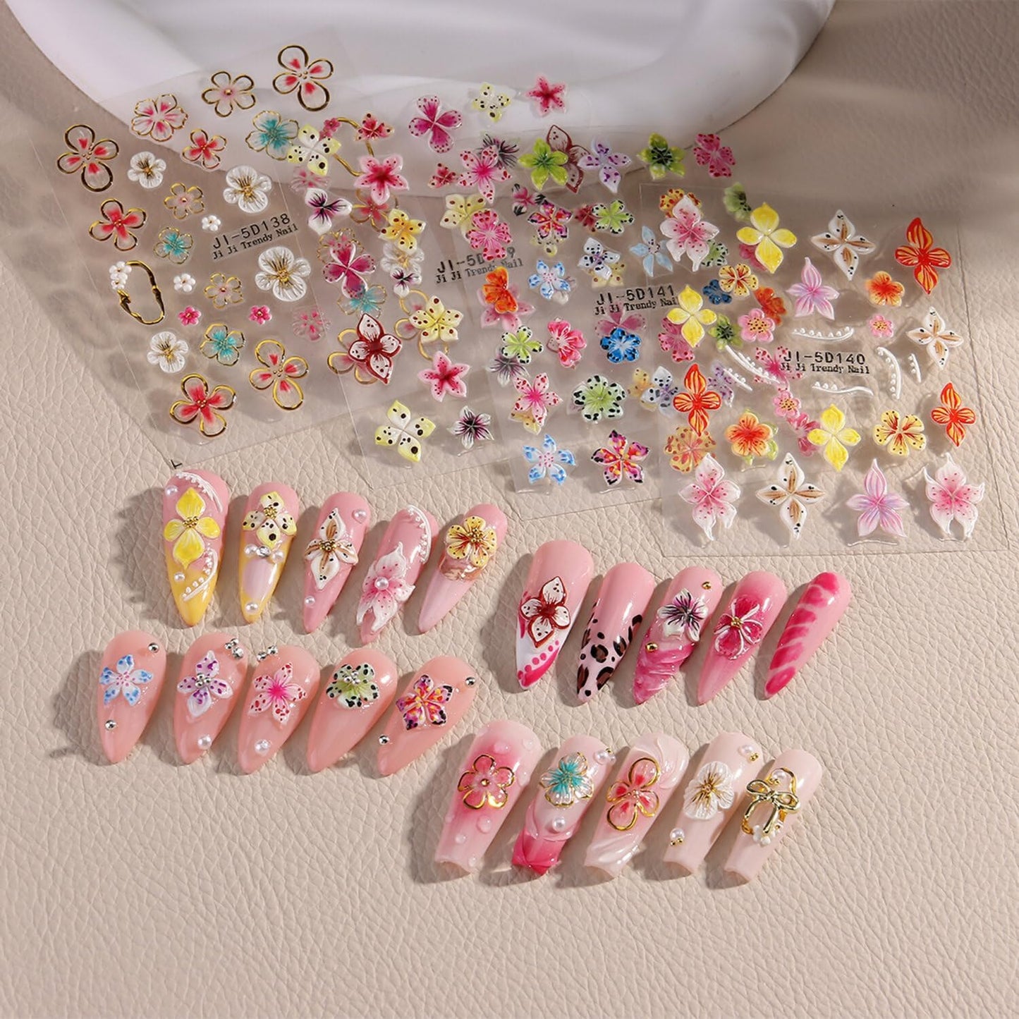 Stickers para Uñas Nail Stickers Self-Adhesive Sticker para Uñas Colorful 3D FlowerFloral Nail Stickers Art Design Accessories Hight Quality 4 Sheets