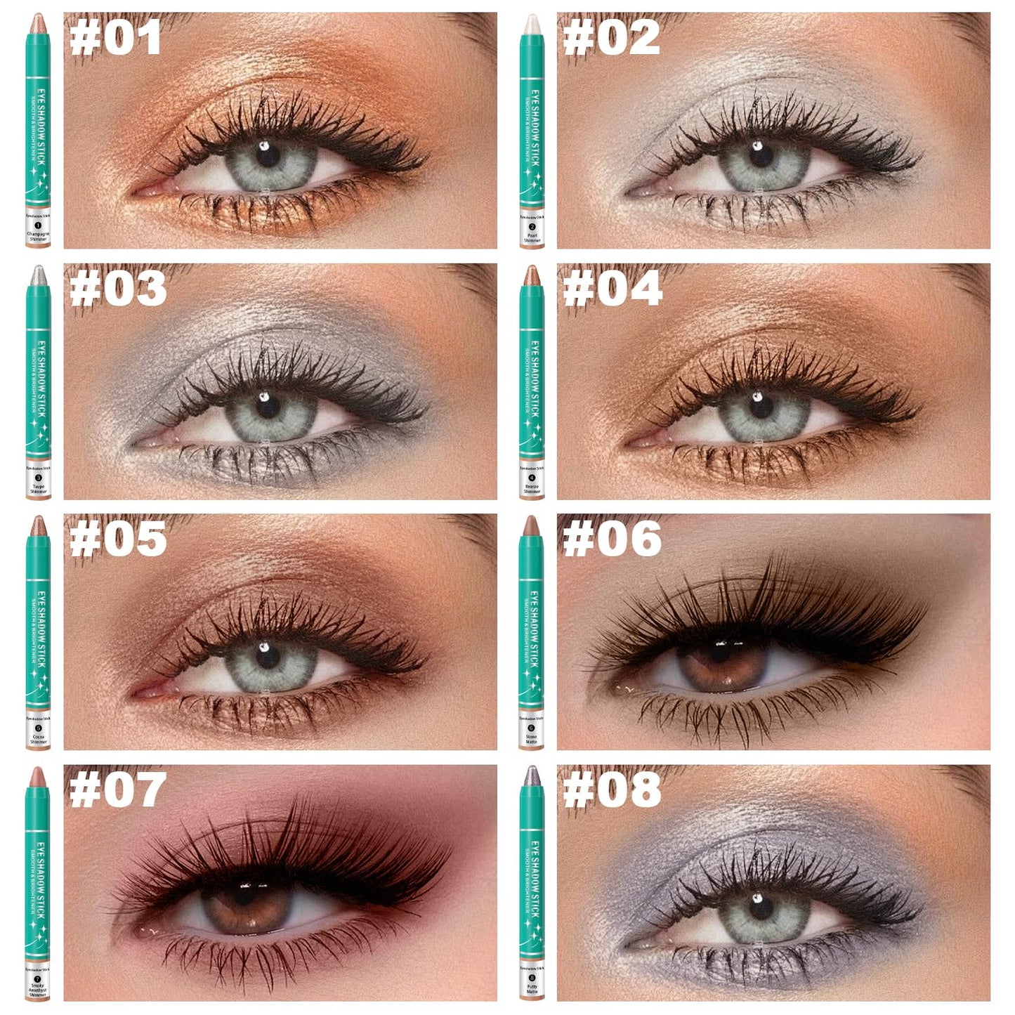 4Pcs Eyeshadow Stick, Eye Brightener Stick, Shimmer Creamy Eye Shadow Makeup, Waterproof Long Lasting Glitter Highlighter Eye Liner Pencil (4PCS A)