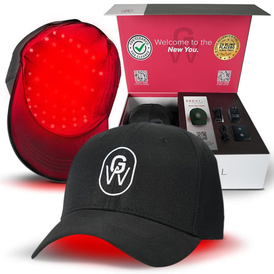 GroWell Red Light Therapy Hair Growth Cap – FDA Cleared Laser Treatment for Hair Regrowth and Reduced Shedding – LED & Laser Red Light Therapy Clinically Proven in Double-Blind Studies -Black