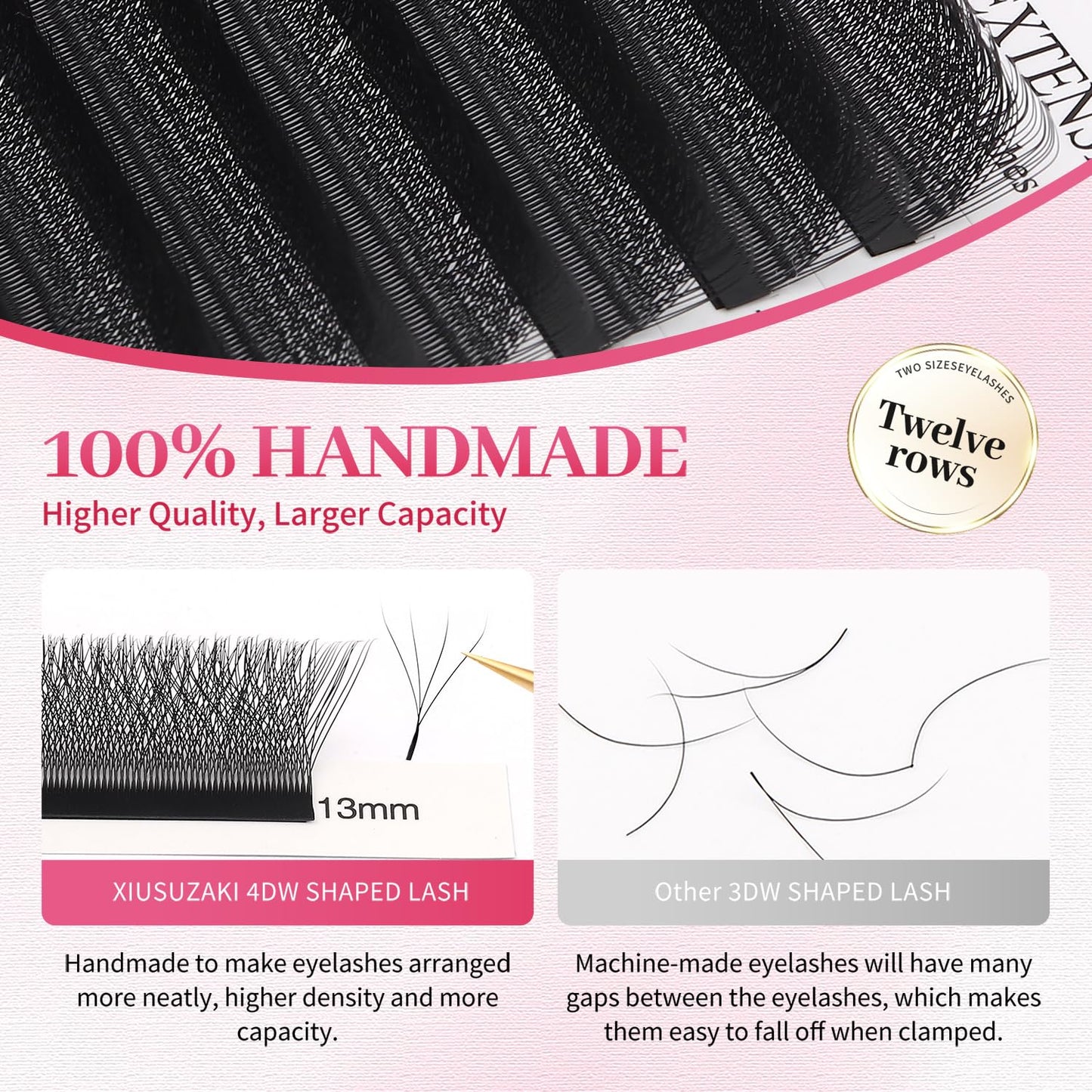 Lash Extensions 4D Eyelash Extensions W Lashes 0.07mm Thickness D Curl Lashes 8mm Soft Lash Trays Pestañas Pelo a Pelo Natural Matte Black False Eyelashes Individual Lashes(W-4D-0.07-D,8mm)
