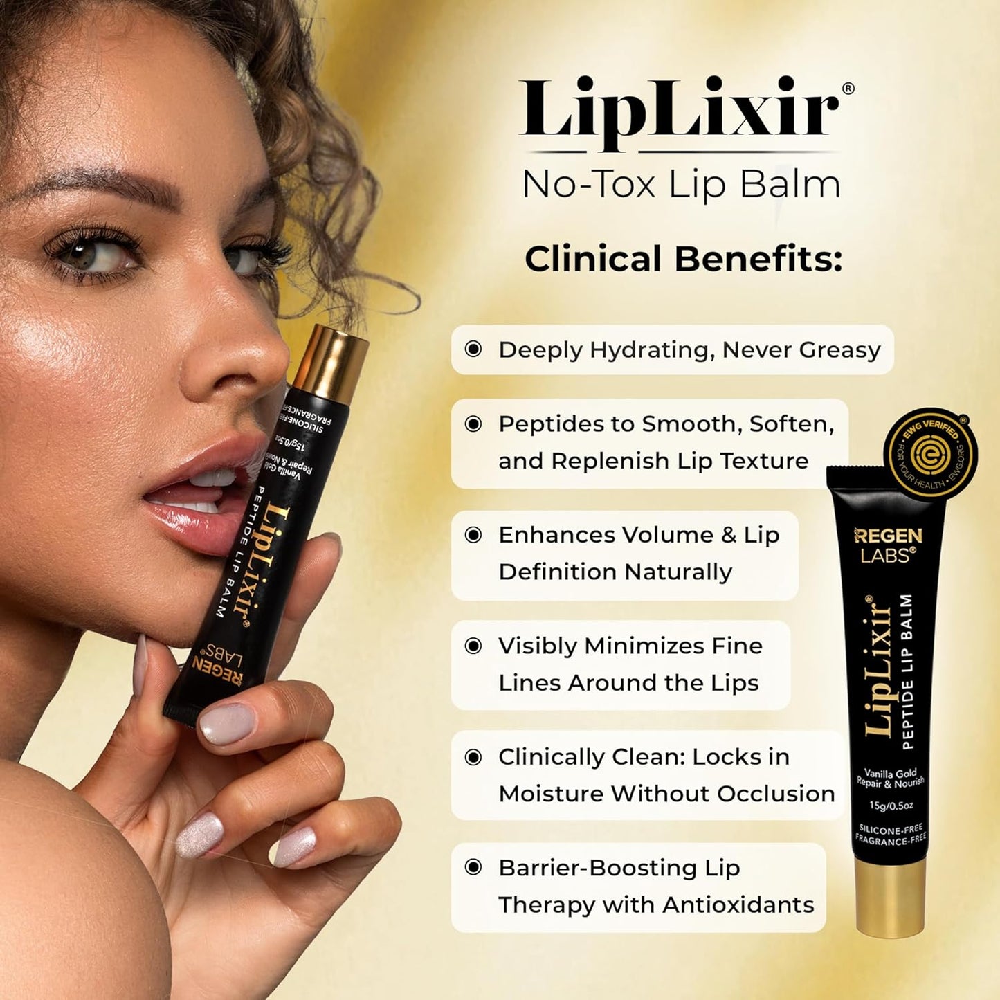 LipLixir Non Toxic Peptide Lip Balm – Organic, EWG® VERIFIED, All-Natural, Ultra-Clean, Hydrating, Doctor Approved Lip Gloss – Fragrance-Free with Shea, Cocoa & Coconut Oil – Science Backed Lip Repair