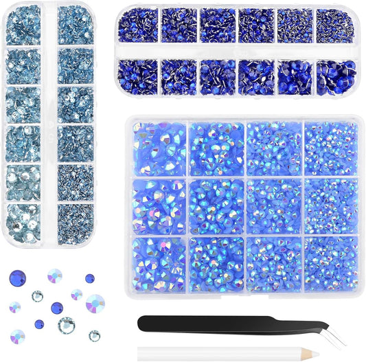 Morcheiong 17000Pcs Resin Rhinestones Blue Flatback Crystals Diamond Includes Tweezers and Pickup Pen Suitable for Crafting DIY Nail Art Makeup Wedding Dress Clothing Mug
