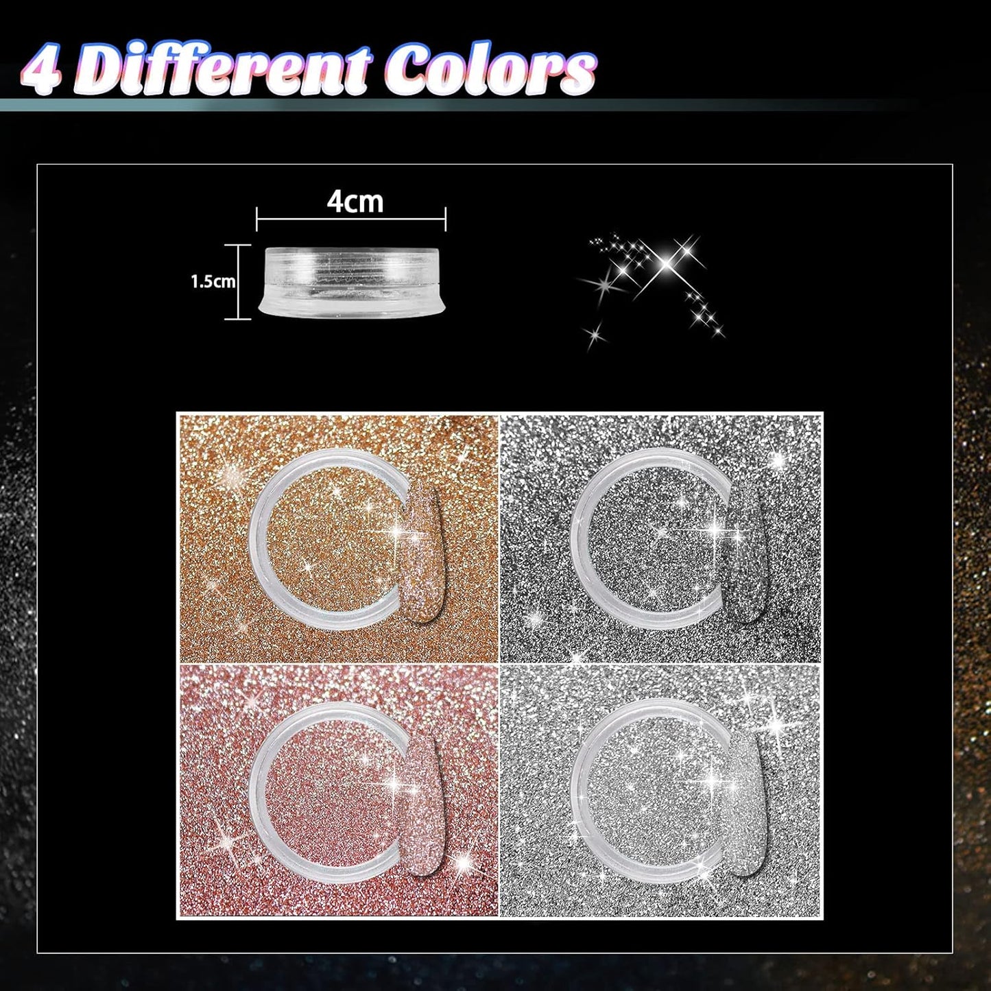 Allstarry Diamond Nail Glitter 4 Colors Sparkling Korea Reflective Diamond Glitter Dust Shiny Powder Pigment Nail Supplies for Nail Art Gel Polish Disco Party Nightclub Wedding Crafts