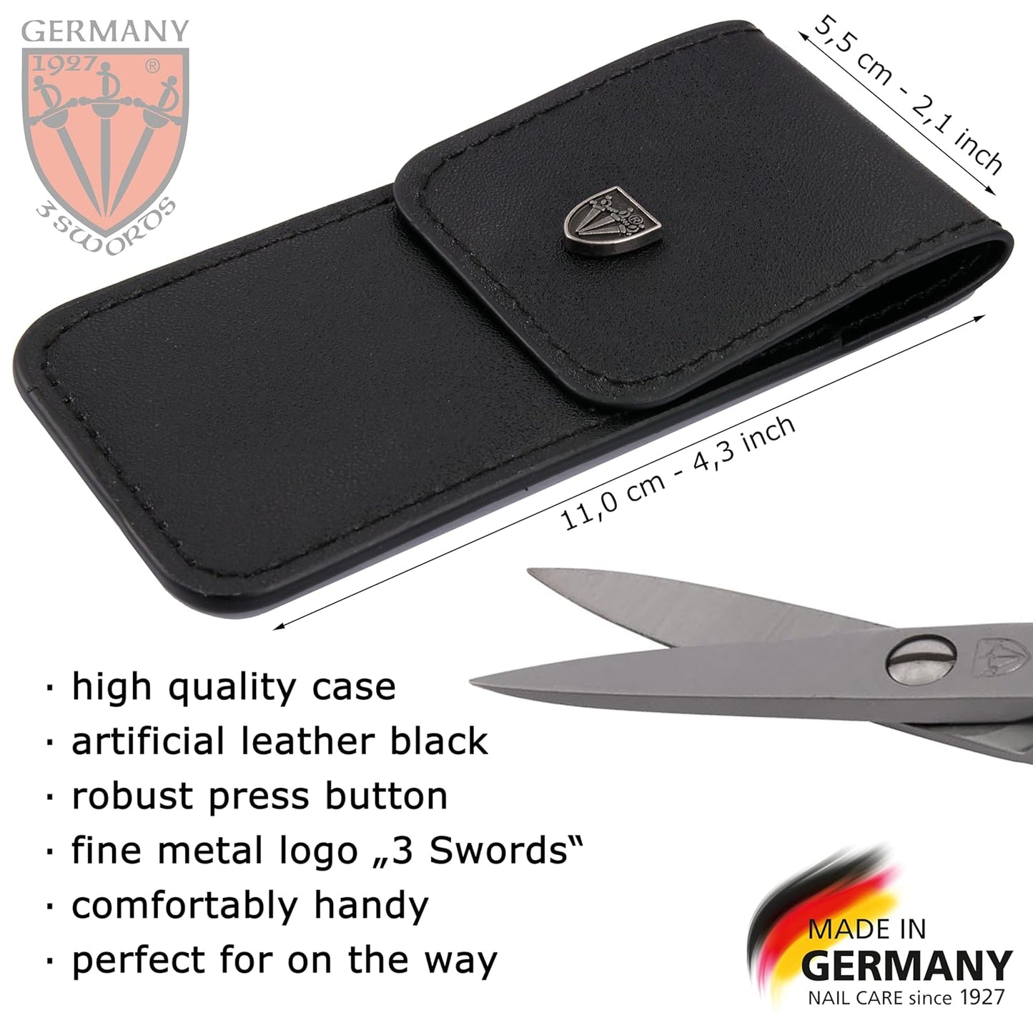3 Swords Germany - brand quality STAINLESS STEEL INOX STRAIGHT NAIL SCISSORS (1 PIECE) with case for manicure pedicure - nail care by 3 Swords - Made in Germany