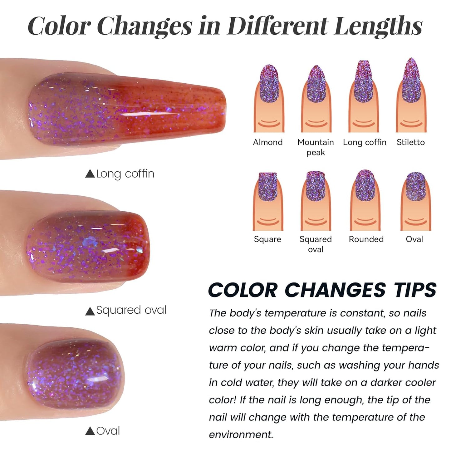 YTD Likomey Brocade Glitter Color Changing Gel Nail Polish,15ml Light Purple To Jujube Red Shimmer Mood Temperature Change Colors Iridescent Flakes,Fall Winter Thermal UV Nail Gel,WB340