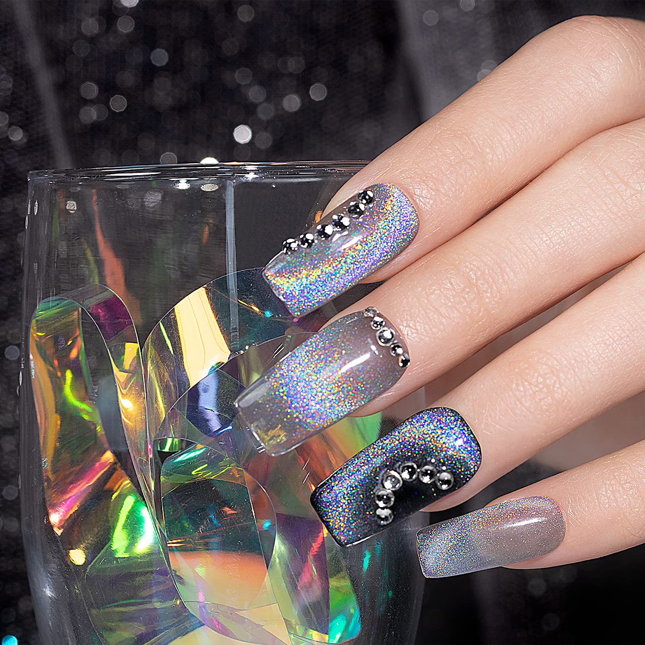 RARJSM Cat Eye Gel Nail Polish, Gel Polish Galaxy Rainbow Effect Universal Silver Holographic Glitter with Magnet Soak Off U V L E D DIY Manicure Art for Salon Designs and Home DIY 7.5ML/0.26fl oz