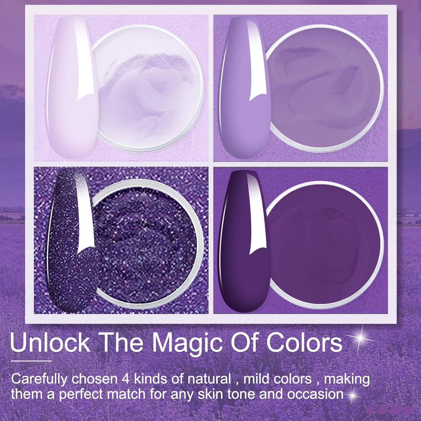 Dip Powder Nail Kit for 4 Colors System Starter Kit Acrylic Dipping System,4 PCS Dipping Powder,4 PCS 10ml Liquid Nail Kit Purple Blue Acrylic Set (Dip-7pcs-3)