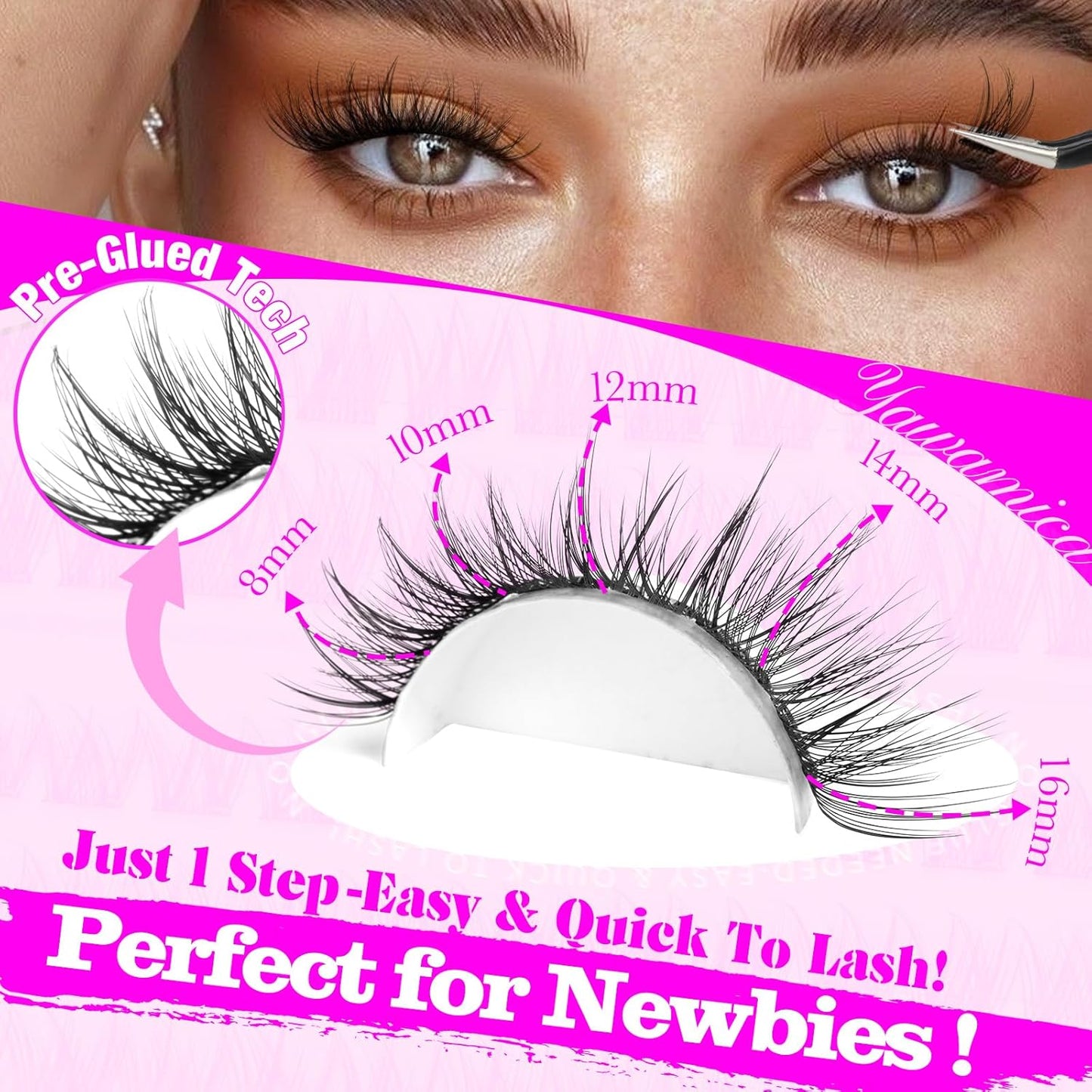 Yawamica Self Adhesive Eyelashes Wispy Lash Clusters No Glue Needed DIY Lash Extension 8-16mm Pre-Glued Eyelash Clusters Reusable Press on Lashes Natural C Curl Individual Lashes DIY Lash for Beginner