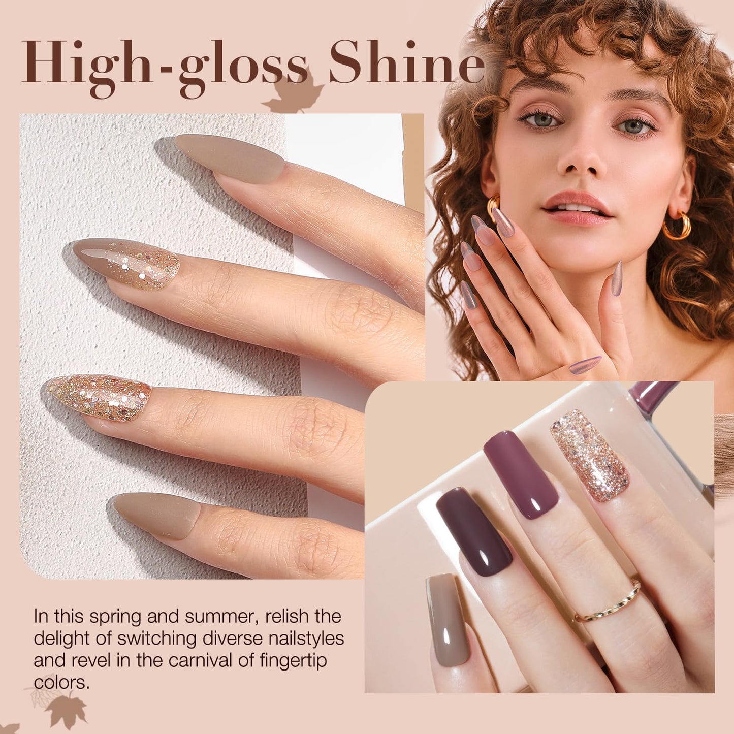 AZUREBEAUTY Nail Polish Set 4 Colors Nude Purple Glitter Nail Polish Quick Dry Natural Nail Lacquer Fingernail with Top Coat DIY Salon Home