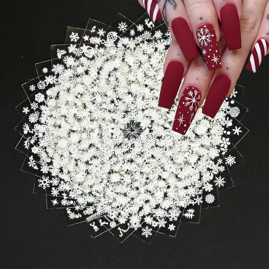30 Sheet Silver Snowflake Nail Decals - Self Adhesive 3D Nail Art Stickers for Christmas Manicure Decoration