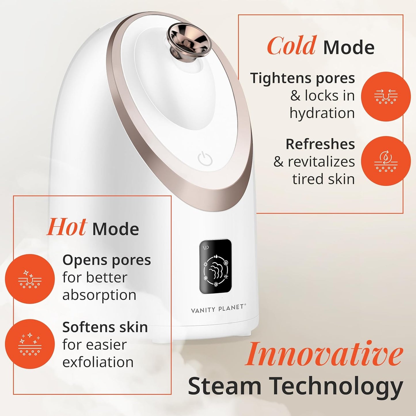 Senia Hot and Cold Facial Steamer by Vanity Planet - Detoxifying Aromatherapy Facial Steamer with Smart Steam Technology - Unclog Pores & Blackheads Cleaner Detoxifies, Cleanses & Moisturizes Skin
