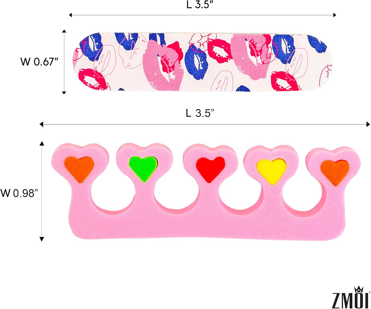 6 Pieces Colorful Girly Mini Emery Nail Files + 6 Pairs Heart Design Toe Separators Manicure/Pedicure Kit Kid Spa Party (Pack of 1)