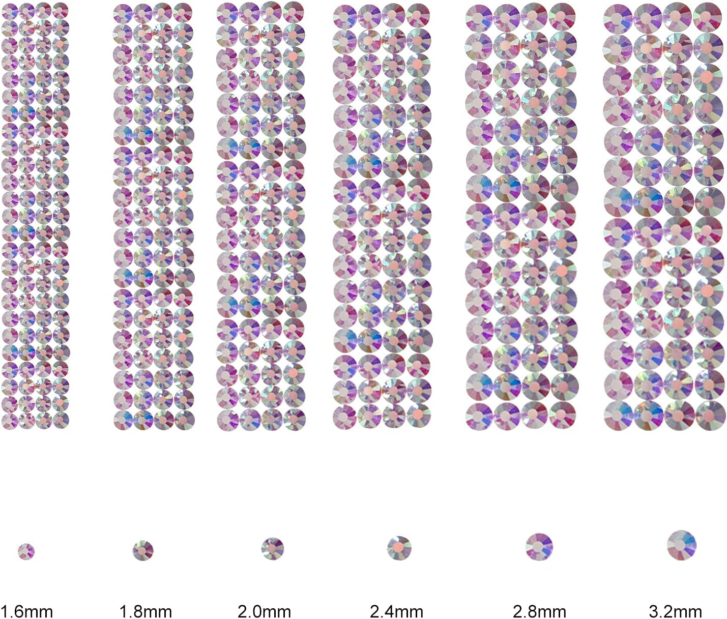 3456pcs Flatback Rhinestones Glass Charms Diamantes Gems Stones for Nail Art 6 Size ss4~ss12 Transparent AB