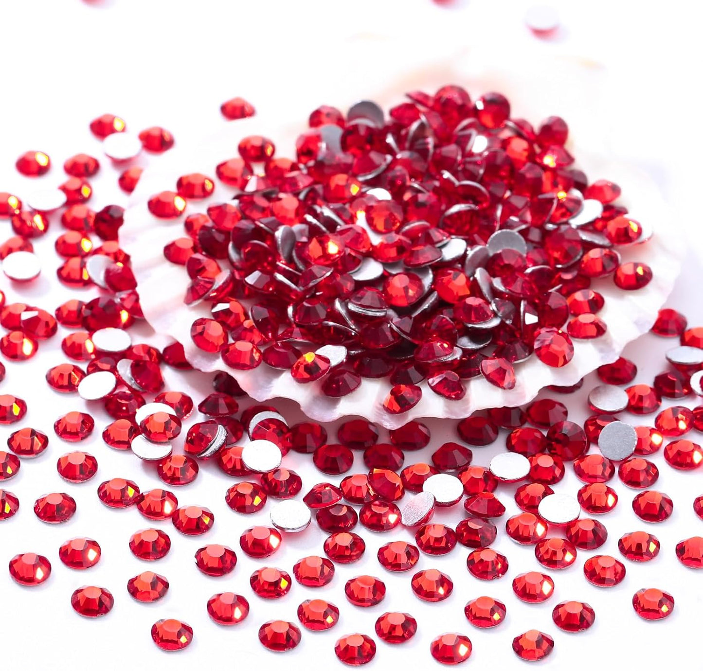 Red Flatback Rhinestones, Glass Rhinestones for Nail Art and Craft, Glue Fix, Loose Crystal Gemstones(Red, SS12, 2880pcs, 2.9-3.0mm)