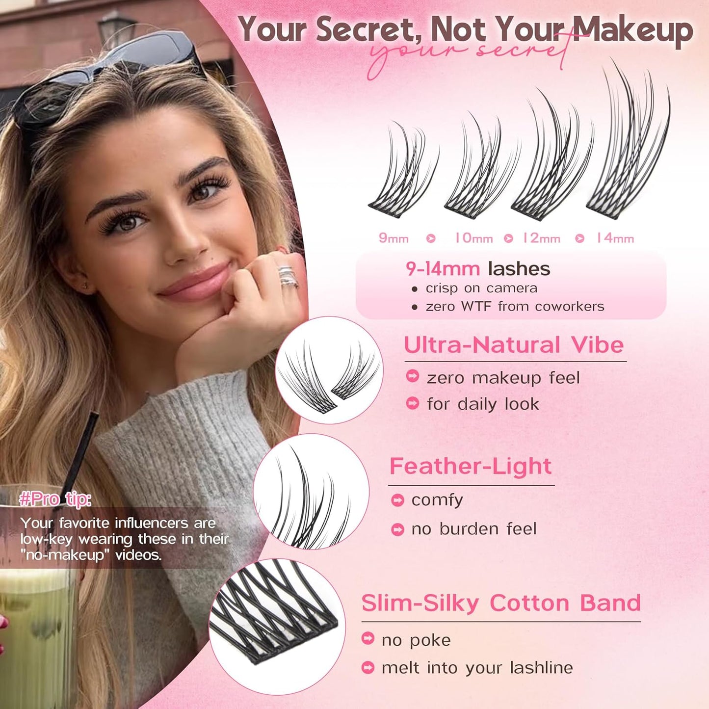 Lash Clusters Wispy 9-14mm Eyelash Clusters Natural DIY Cluster Eyelash Extensions Lash Individual 300pcs Short C Curve