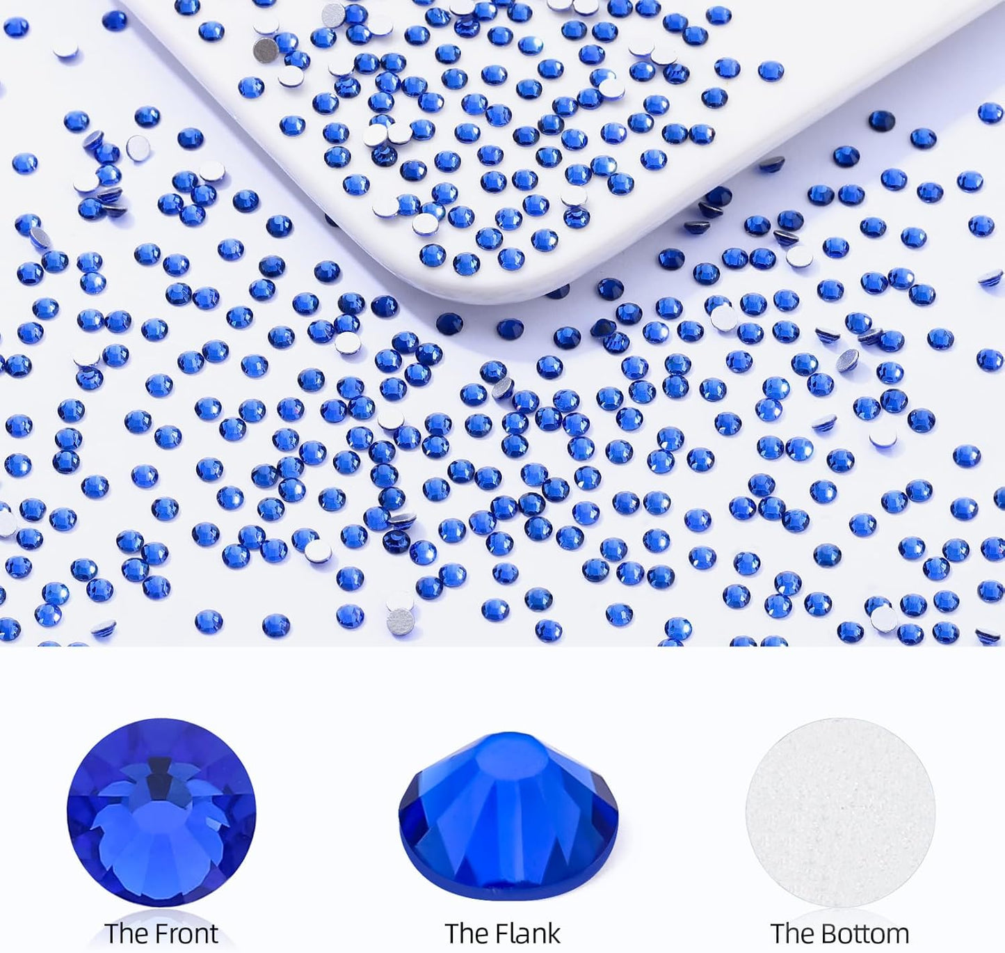 Sapphire Flatback Rhinestones, Glass Rhinestones for Nail Art and Craft, Glue Fix, Loose Crystal Gemstones(Blue, SS10, 2880pcs, 2.7-2.8mm)