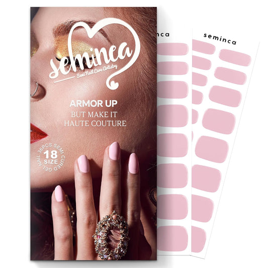 Semi Cured Gel Nail Strips-Multi-Size Semi Gel Press On Nails Stickers Sports & Shower Safe,Glossy Press Ons for Mom & Busy Lifestyle Works with Any UV/LED Lamps(Pink)