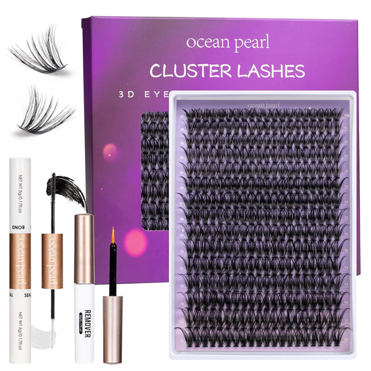 Ocean Pearl Lash Clusters 10-20mm 50D 300PCS Eyelash Extension Kit DIY Lash Extension Kit Natural Lashes Clusters D Curl Individual Lashes Soft Eyelashes with Lash Bond+Seal+Remover+Tweezer-50D