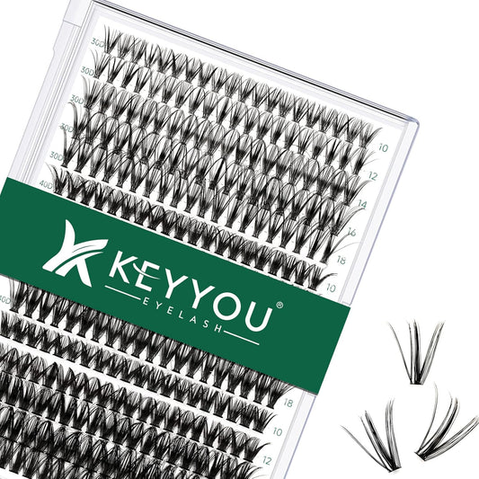 Lash Clusters 300pcs Individual Lashes 30D+40D+50D 0.07C Curl 10-18MIX DIY Eyelash Extension KEYYOU Large Tray Volume Soft&Natural Eyelash Clusters(30D+40D+50D-0.07C,10-18MIX）
