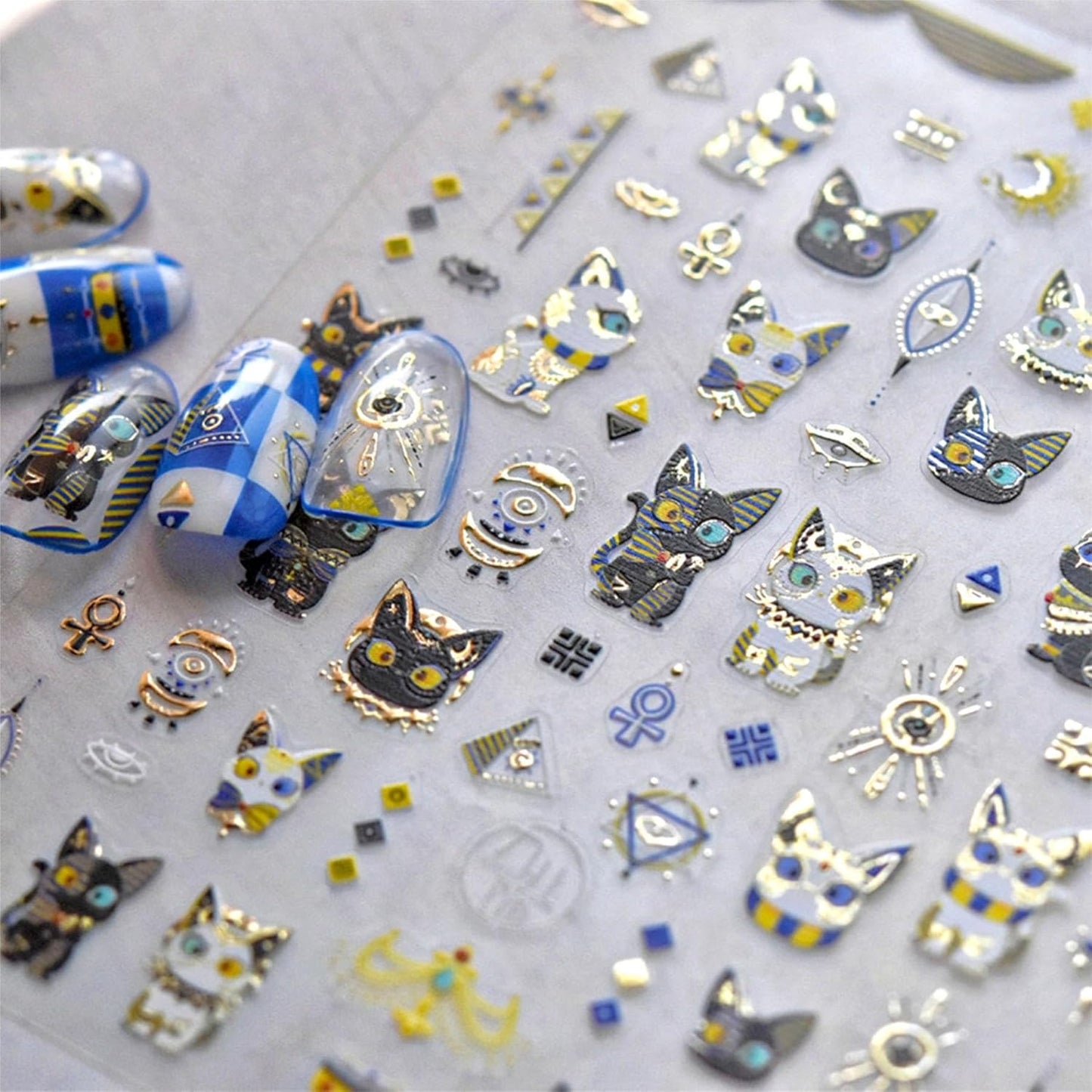 Dedyel Cute Nail Stickers 5D Embossed Cartoon Cat Kawaii Animal Self-Adhesive Nail Decals for Women Girls Kids Nail Art Decoration