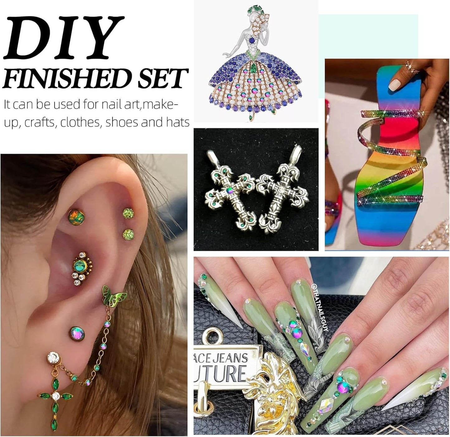 Green Volcano Flatback Rhinestones, Glass Rhinestones for Nail Art and Craft, Glue Fix, Loose Crystal Gemstones(Green Volcano, SS20, 2880pcs, 4.6-4.8mm)