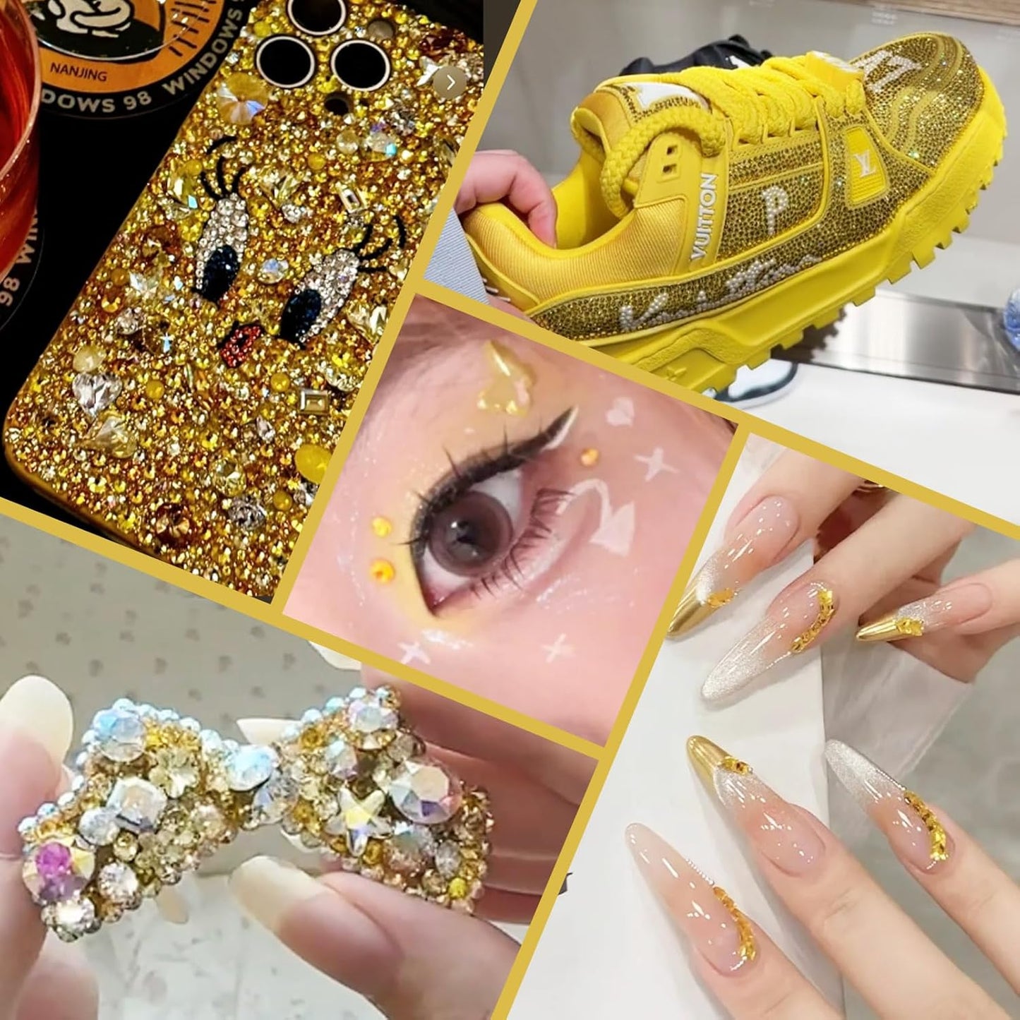 5000PCS SS6 Flatback Rhinestones | 12-Facet Diamond-Cut Glass Gems for Nail Art, Clothing, DIY Crafts |Glue-On Decoration Stones with Silver Backing(Citrine)