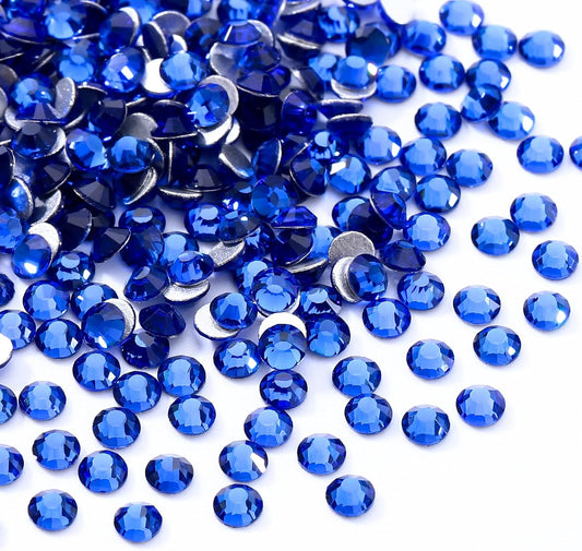 Sapphire Flatback Rhinestones, Glass Rhinestones for Nail Art and Craft, Glue Fix, Loose Crystal Gemstones(Blue, SS8, 1440pcs, 2.3-2.5mm)