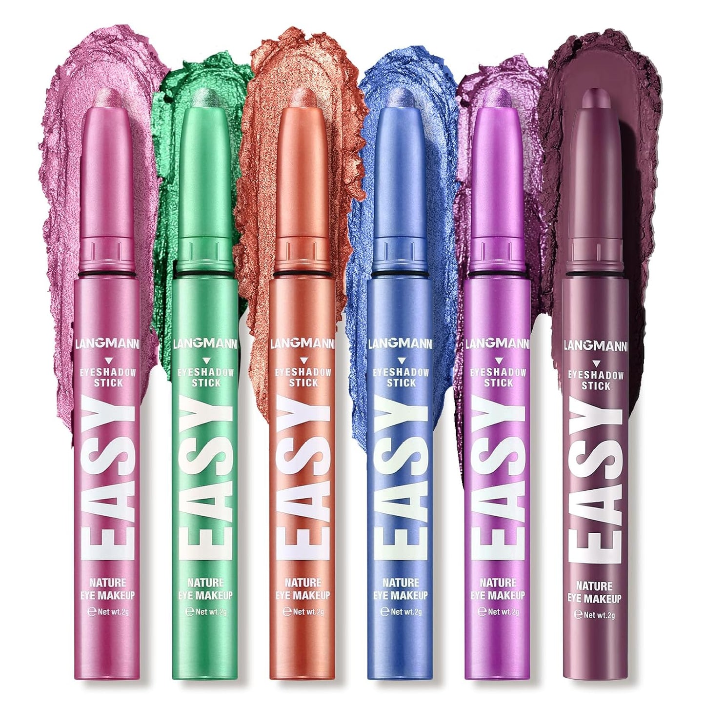 LANGMANNI Eyeshadow Stick, 6 PCS Waterproof Multi-Color Eyeshadow Pen Set, Creamy Long-Lasting Eye Makeup Kit, Natural & Shimmer Shades Contour Stick, Perfect Gifts For Women (#C)