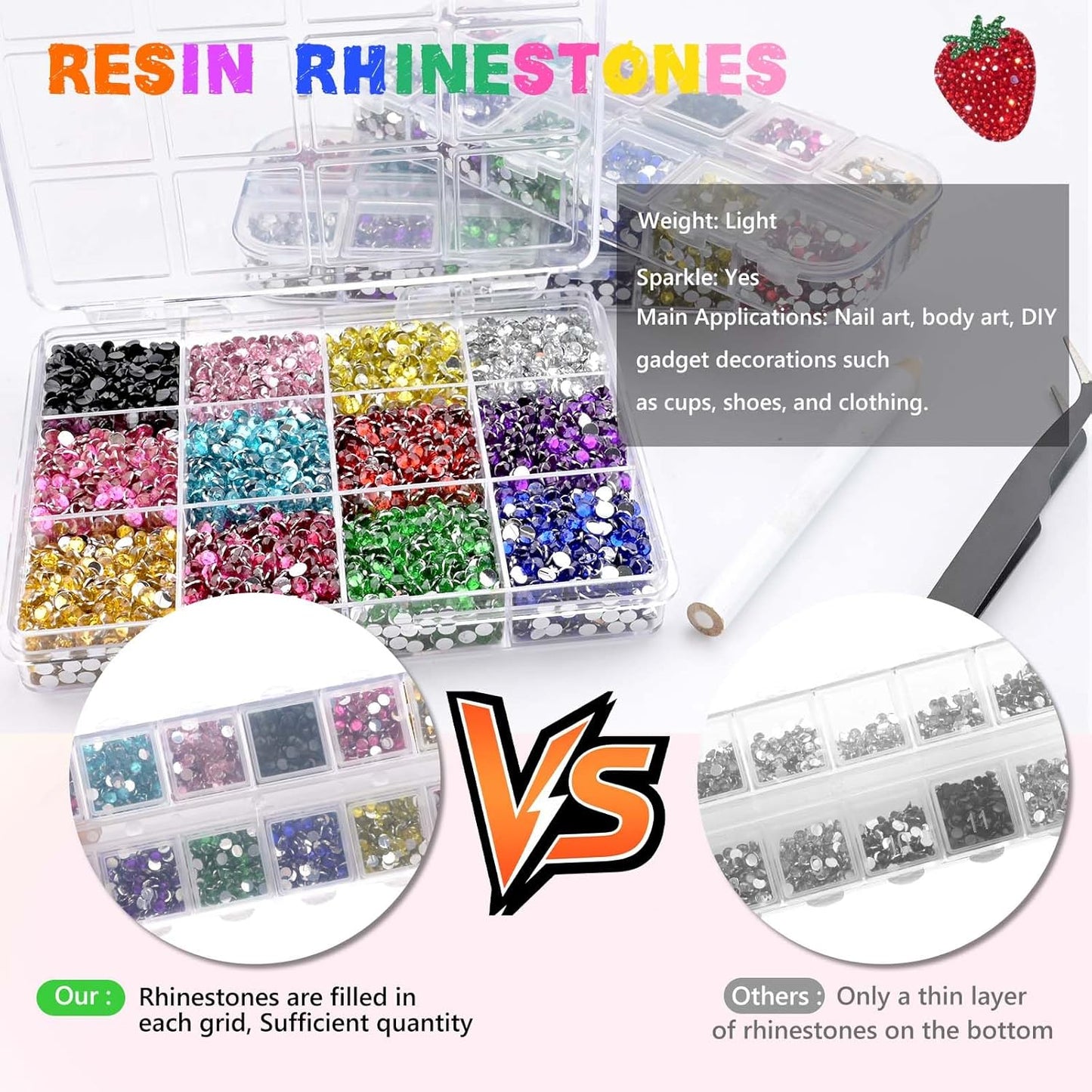 Morcheiong 17000Pcs Resin Rhinestones Multicolor Flatback Crystals Diamond Includes Tweezers and Pickup Pen Suitable for Crafting DIY Nail Art Makeup Wedding Dress Clothing Mug