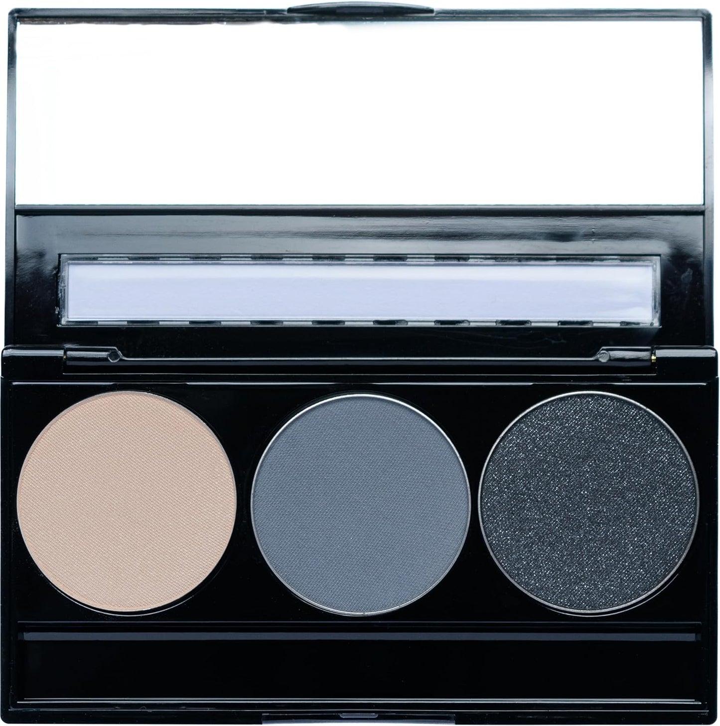 Off White, Matte Medium Grey Blue, and Glitter Black Deep Navy Blue Vegan Eyeshadow Trio Palette; Talc, Paraben & Cruelty Free