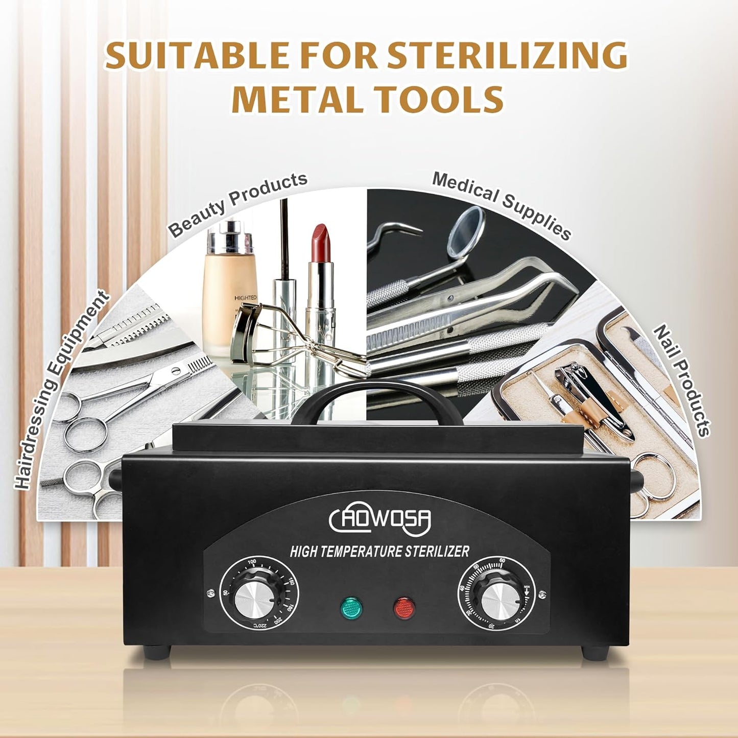 High Temperature Metal Tool Cleaning Box, 2L Dry Heat Cabinet Beauty Hair Nail Metal Tool Cleaning for Manicure Pedicure Barber, with 0-60 Min Timer & 50-220℃ Temp Settings, Plastic Sterilization Tray