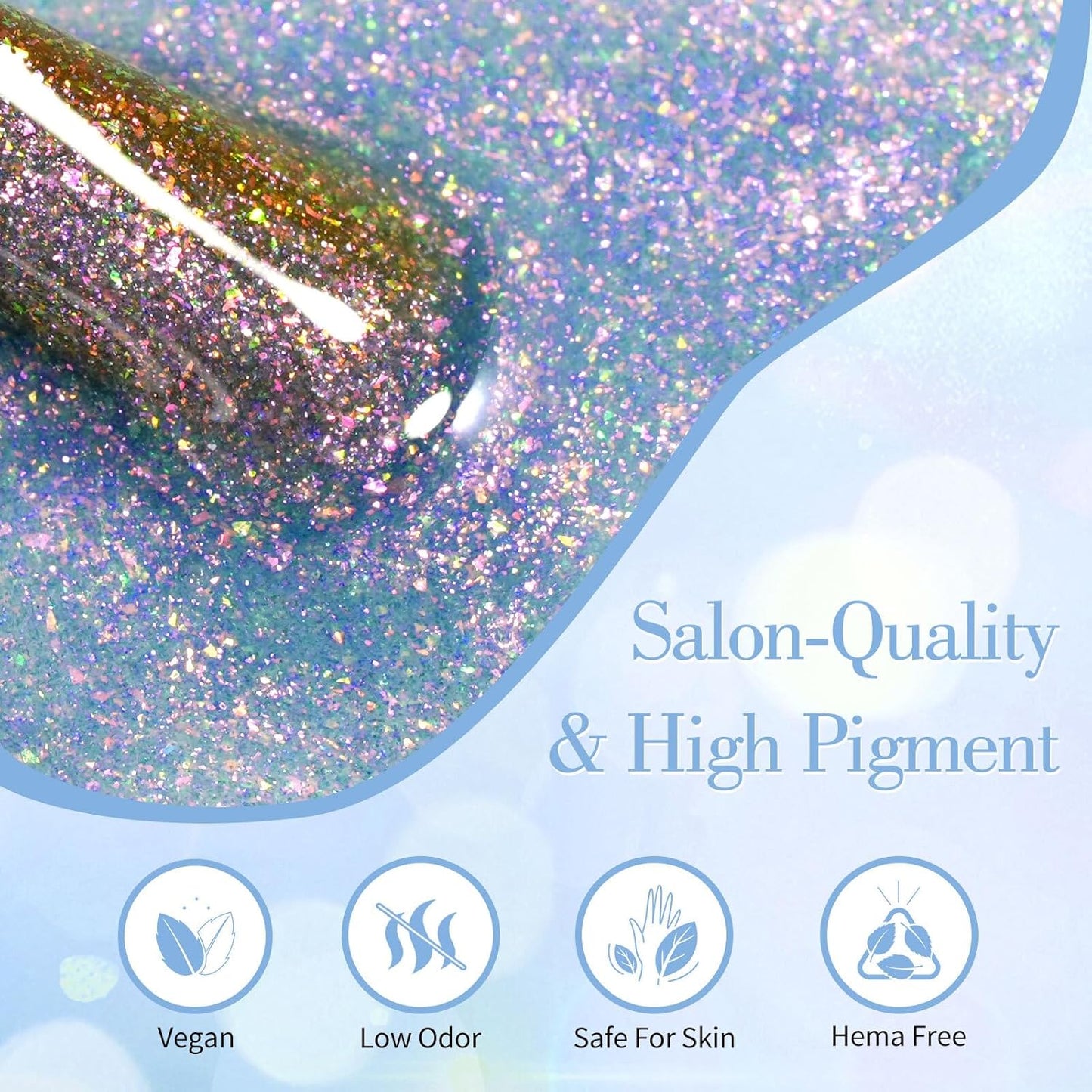 CANNI 1 Pcs Glitter Blue Gel Nail Polish, Shimmer Sparkly Blue Colors Gel Polish Soak Off Led Nail Art Gel Manicure Salon DIY