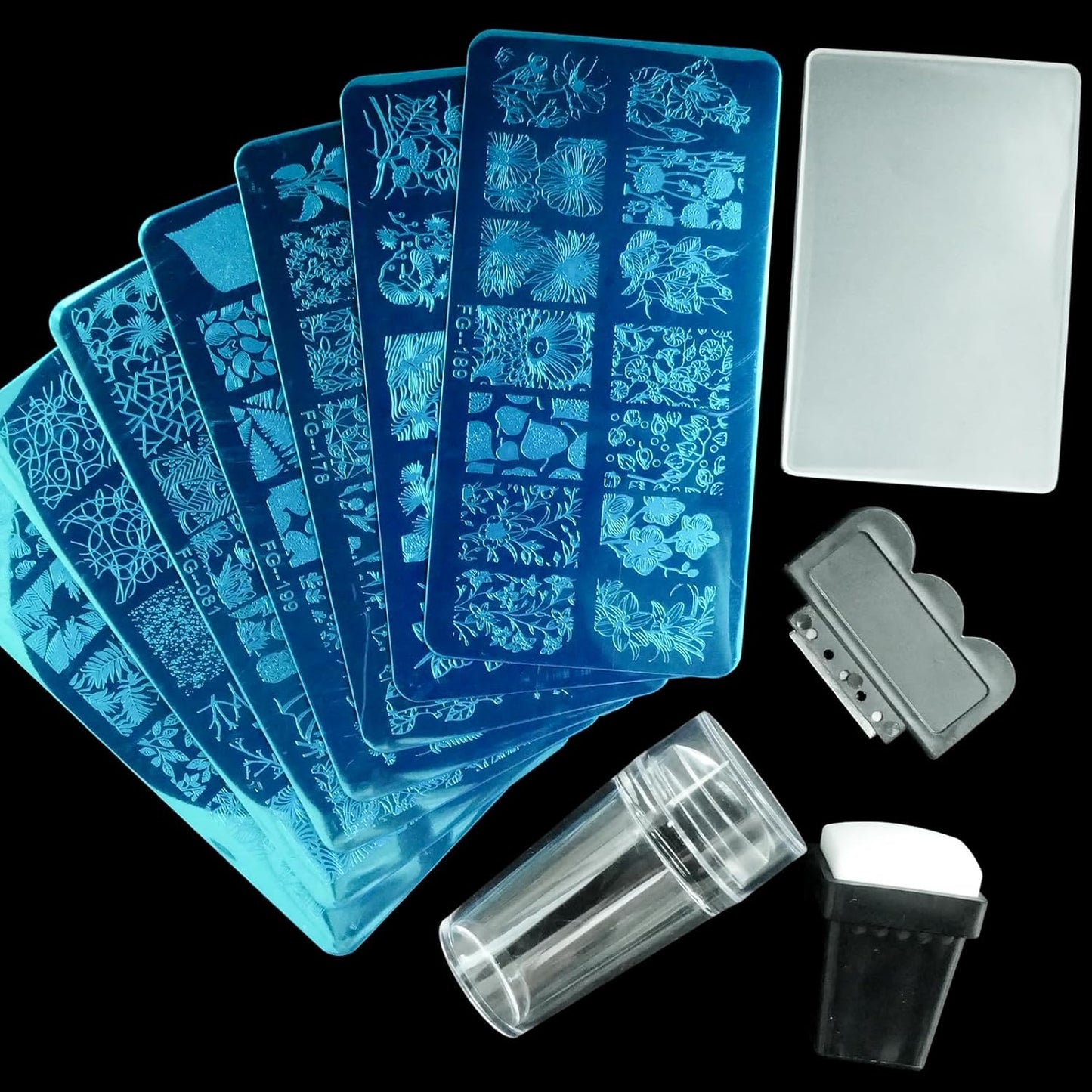 AddFavor Nail Stamper Kit - 7pcs Flower Leaves Stamping Plate with Silicone Stamper and Scraper, Animal Image Nail Stencils, Design Supplies
