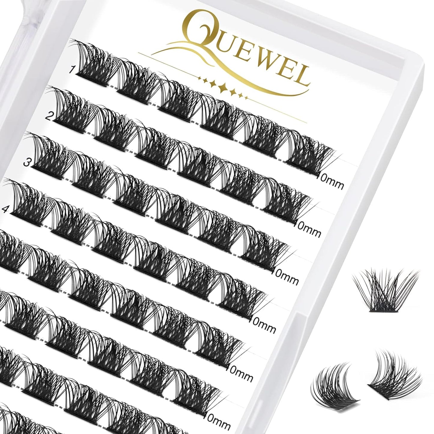 QUEWEL Cluster Lashes 72 Pcs Wide Stem Individual Lashes C/D Curl 8-16mm Length DIY Eyelash Extension False Eyelashes Natural&Mega Styles Soft for Personal Makeup Use at Home (Mega-C-10)