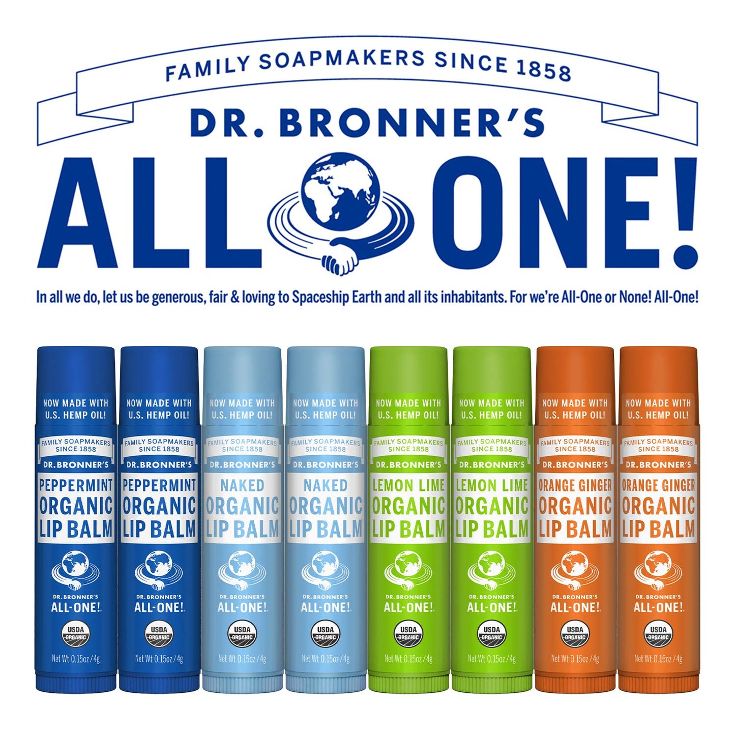 Dr. Bronner’s Organic Lip Balm 6-Pack (.15oz) Natural, Moisturizinging, Petroleum-Free Lip Balm with Beeswax & Avocado Oil for Dry Lips, Men & Women - Lemon Lime